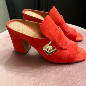 Red suede Franco Sarto mules